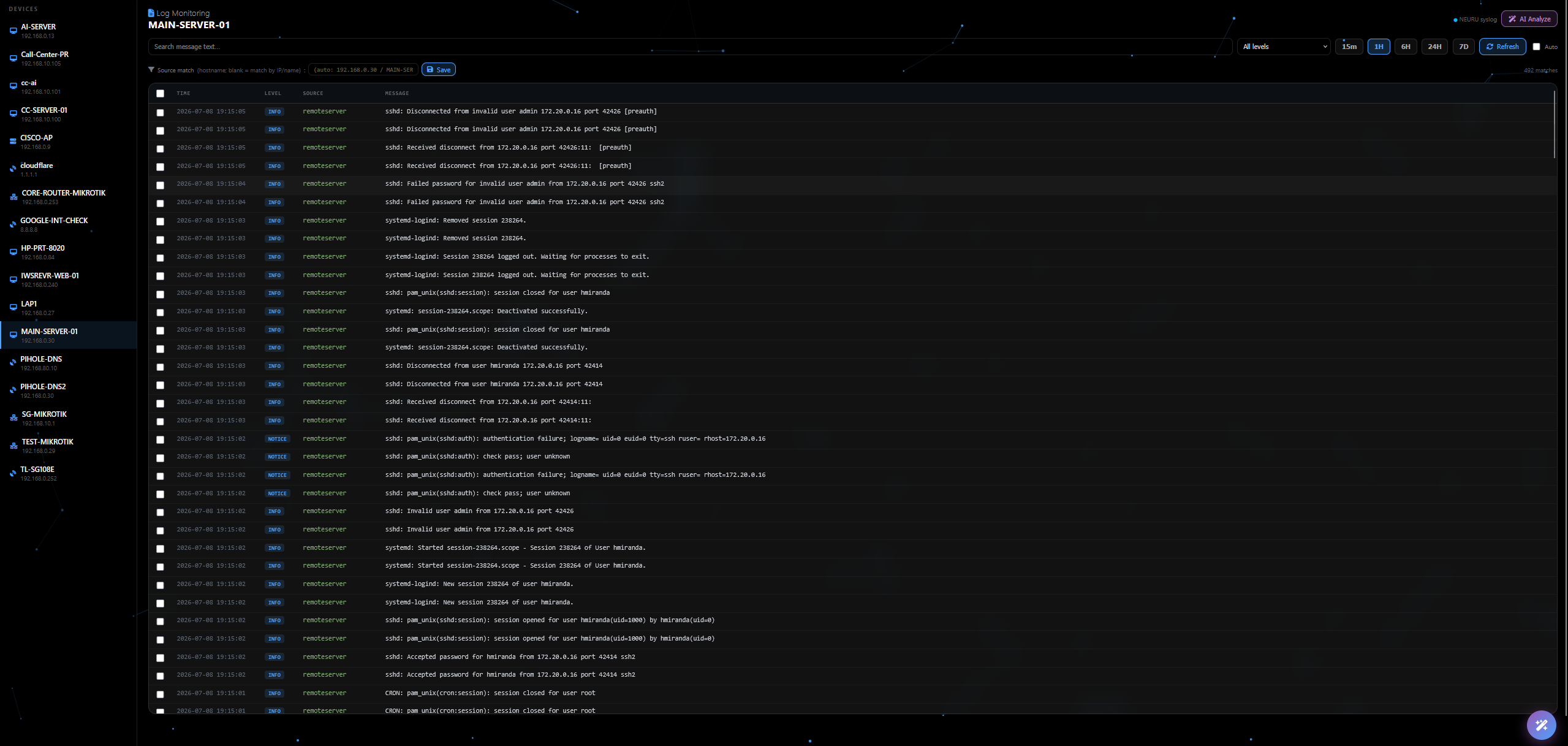 Unified Logs screenshot